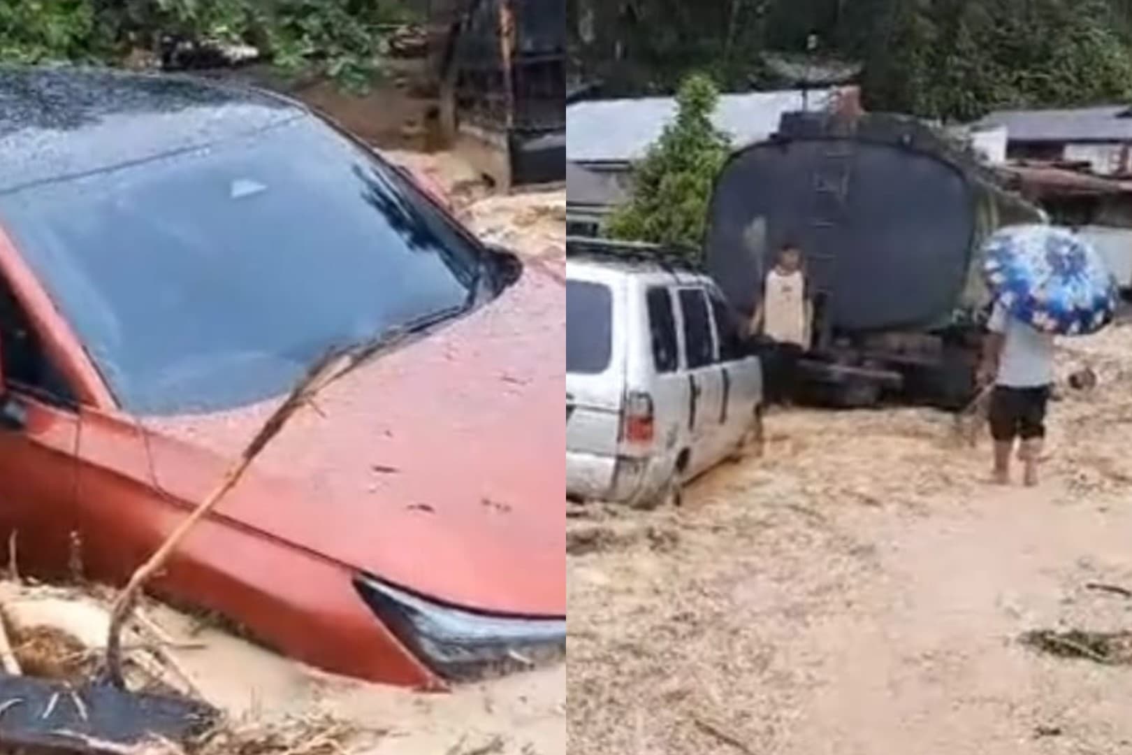 Penampakan, Mobil Mewah Hingga Fuso Tertanam Dalam Lumpur, Banjir Bandang Sumbar