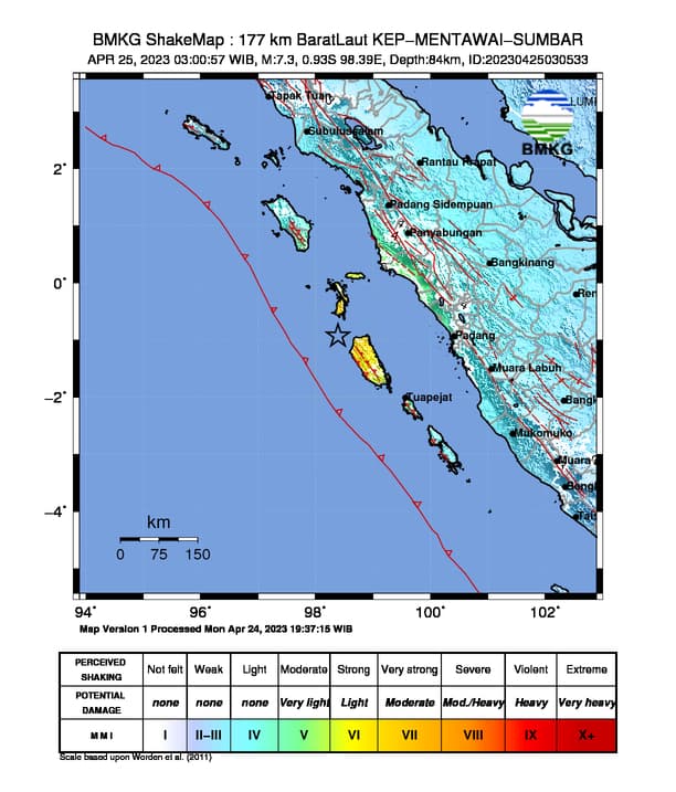 Pembaruan Gempa Mentawai 7,3 SR Menjadi 6,9 SR, Peringatan Tsunami Sudah Dicabut