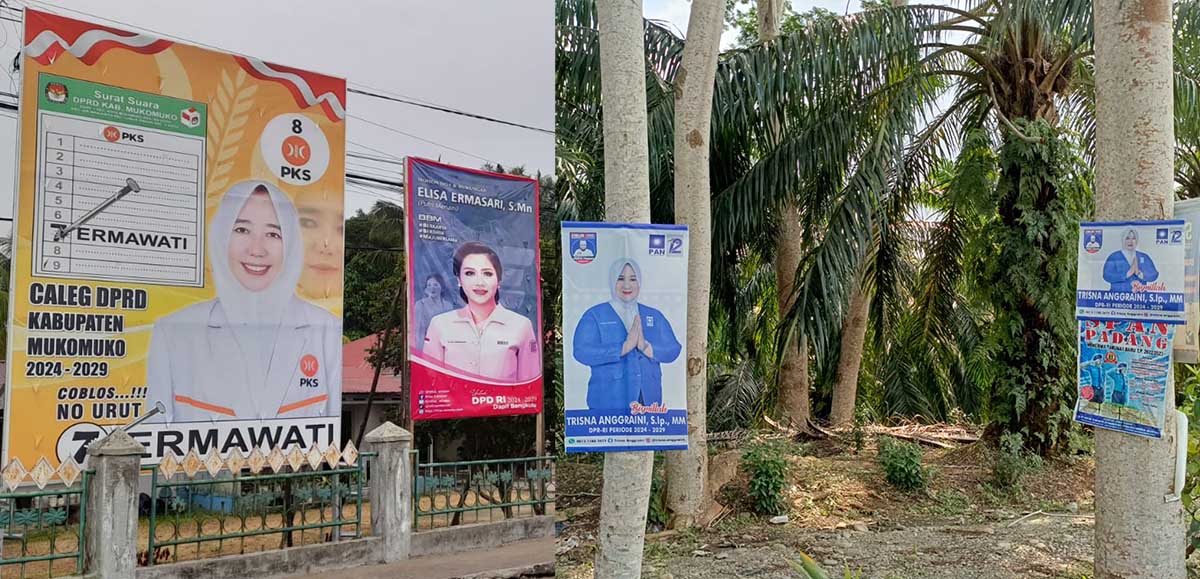 Spanduk Caleg Bertebaran Hingga Naik Pohon, Bawaslu dan Satpol PP Mukomuko 'Masabodoh'