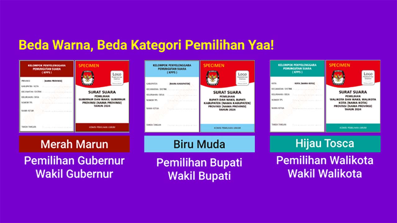 Tiga Jenis Surat Suara Pilkada 2024,  Merah Marun, Hijau Tosca dan Biru Muda