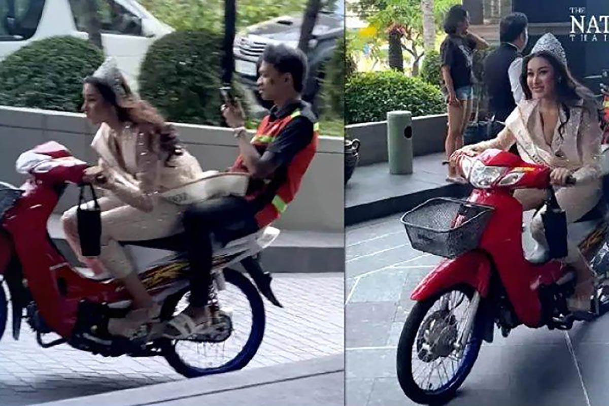 Kocak! Salah Satu Finalis Miss Grand Thailand 2023 Naik Motor Bak Ojek Online