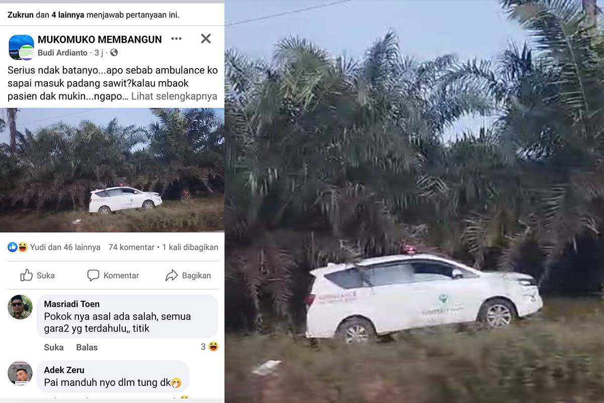 Pengguna FB Mukomuko Heboh, Poto Ambulance Nangkring di Kebun Sawit