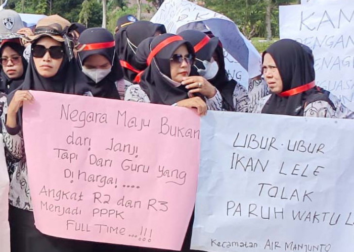 Tulisan Nyeleneh Spanduk Demo Honorer Mukomuko, 'Ubur-Ubur Ikan Lele, Tolak paruh Waktu lee'