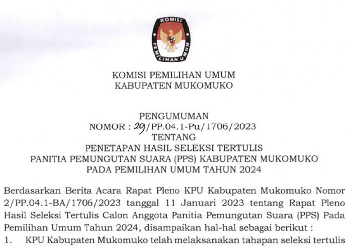 Hasil Tes Tertulisnya PPS KPU Mukomuko Pemilu 2024, Ini Daftar Lengkapnya