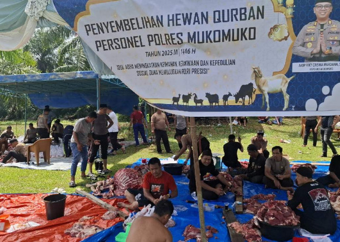 Hari Raya Idul Adha 1446 Hijriah, Polres Mukomuko Sembelih Tujuh Ekor Hewan Qurban