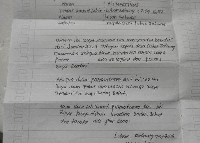 Kades Lubuk Sahung Ajukan Pengunduran Diri, Camat Minta BPD Lakukan Koordinasi