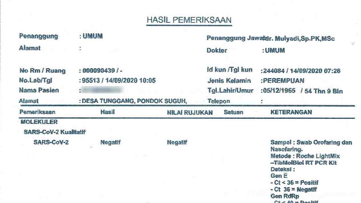 Hasil Swab, Warga Tunggang Dinyatakan Negatif COVID-19