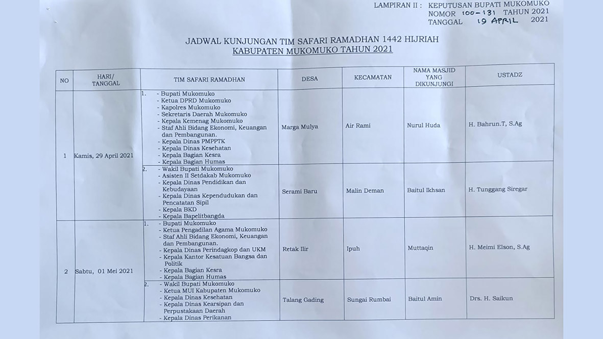 Kamis Besok, Bupati Safari Ramadhan Perdana di Air Rami